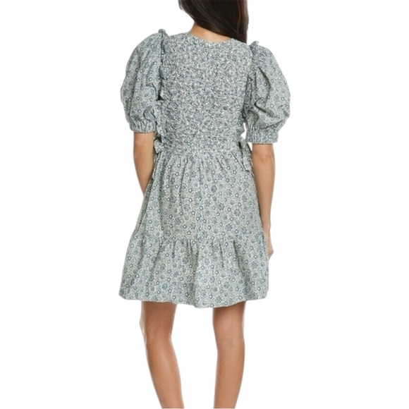 SEA by New‎ York Smocked Ida Puff Sleeve Sage Green Floral Mini Dress Size Small - Picture 2 of 7